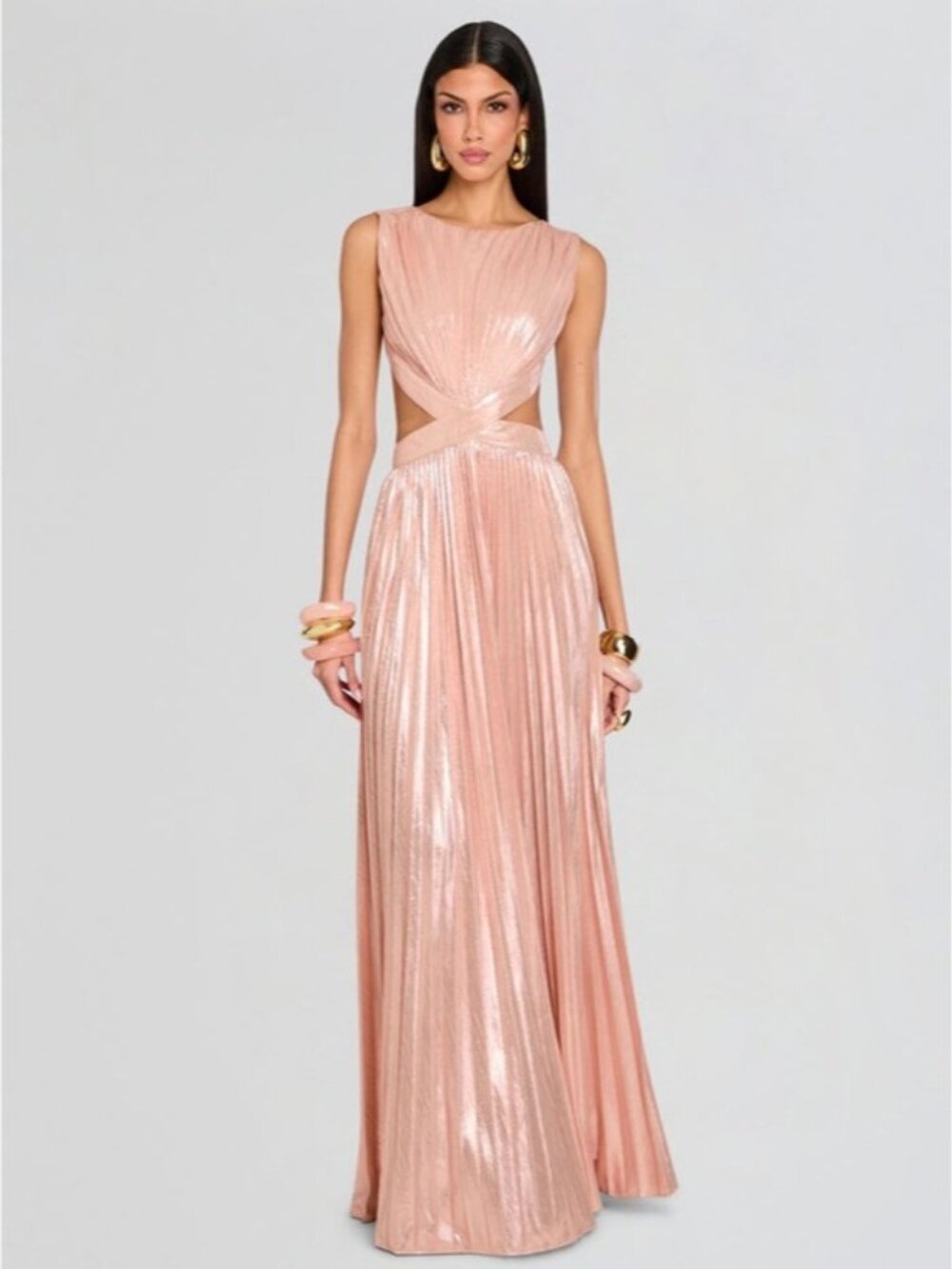Retrofete Metallic Blush Cutout Pleated Maxi Gown. - Picture 5 of 10
